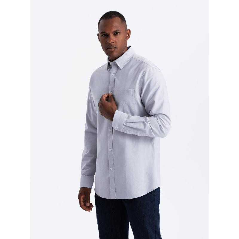 Elegantní pánská oxfordská košile s výšivkou a kapsou modrá 