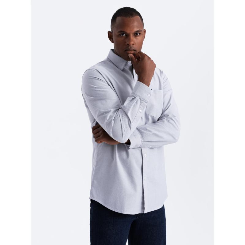 Elegantní pánská oxfordská košile s výšivkou a kapsou modrá 