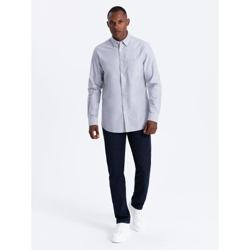 Elegantní pánská oxfordská košile s výšivkou a kapsou modrá 