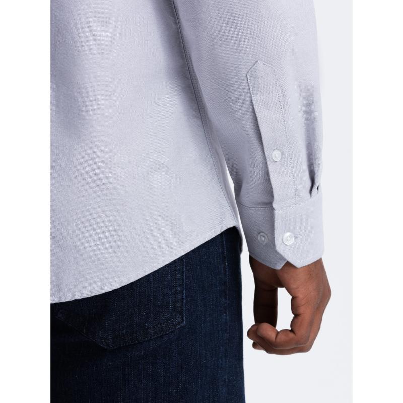 Elegantní pánská oxfordská košile s výšivkou a kapsou modrá 