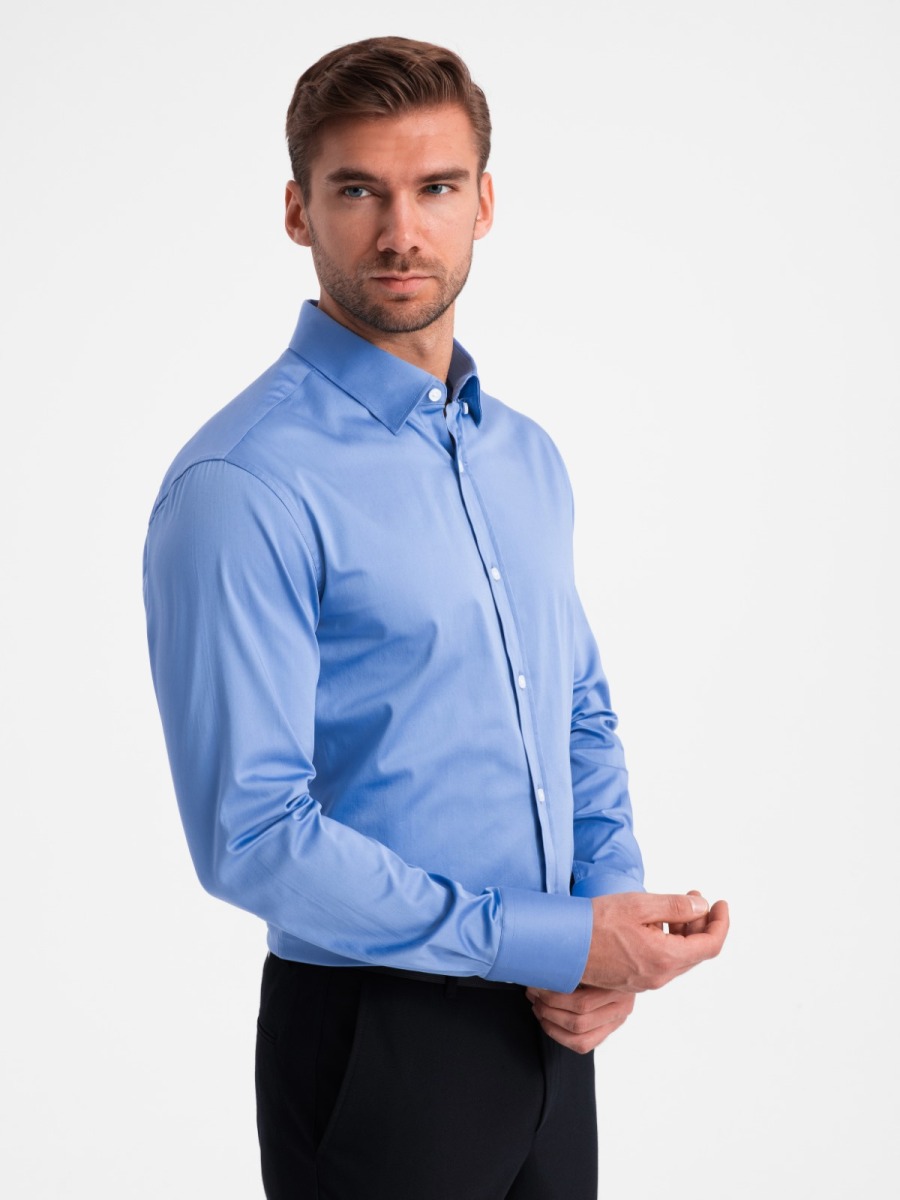 Férfi szatén SLIM FIT ing kék