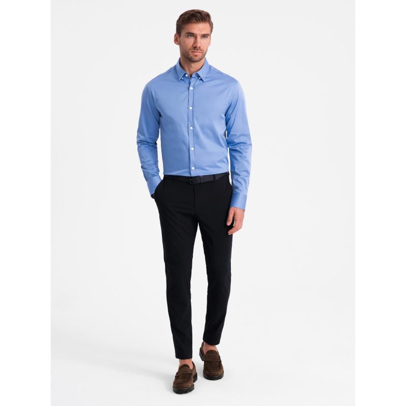 Pánská košile SLIM FIT ze saténové tkaniny modrá 