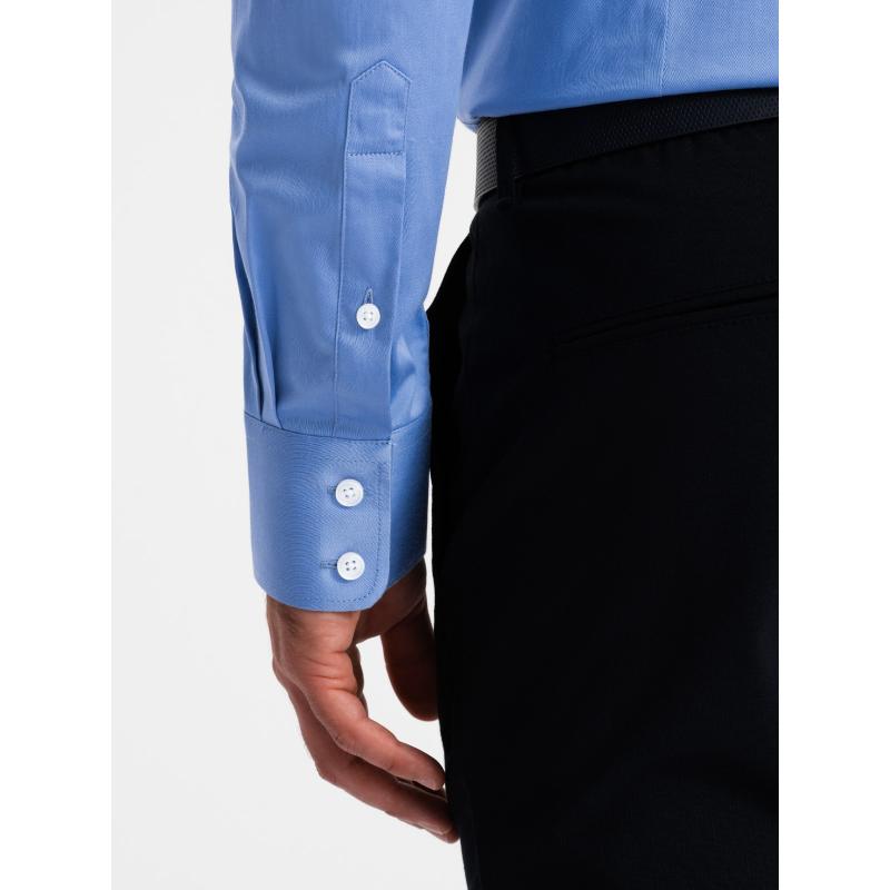 Pánská košile SLIM FIT ze saténové tkaniny modrá 