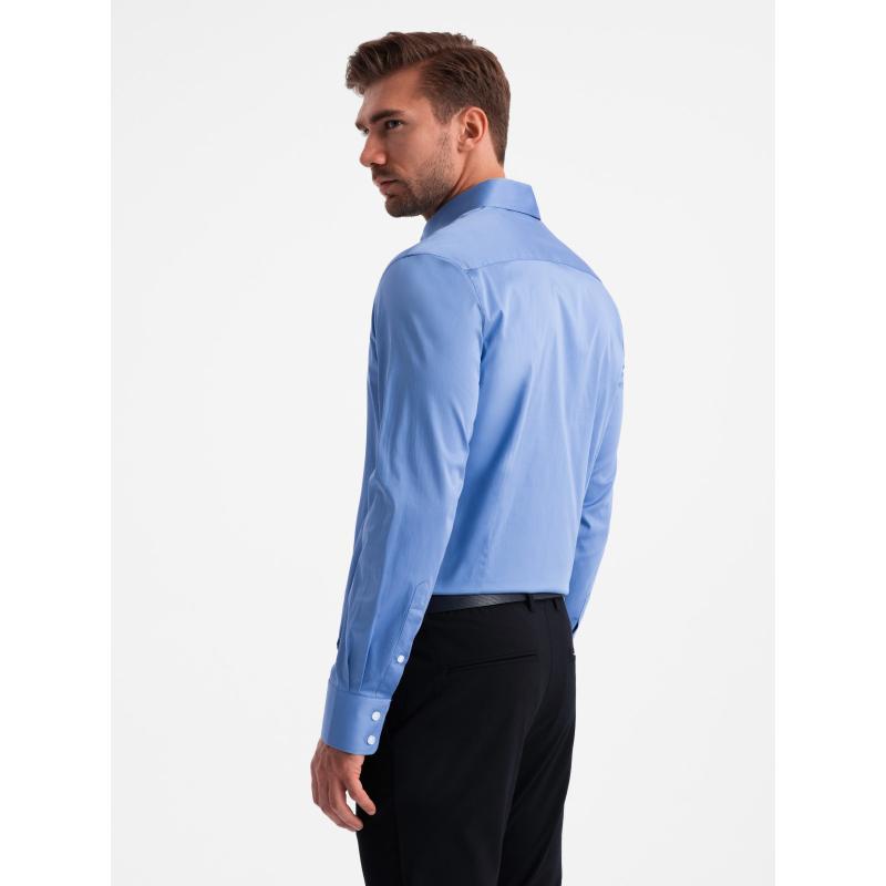 Pánská košile SLIM FIT ze saténové tkaniny modrá 