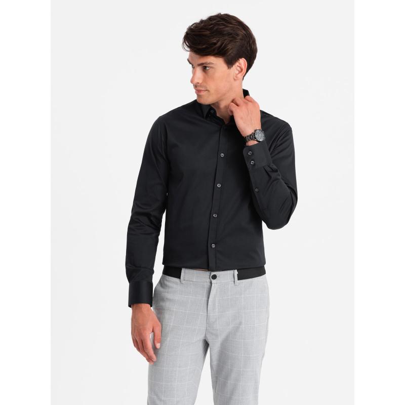 Férfi szatén SLIM FIT ing fekete