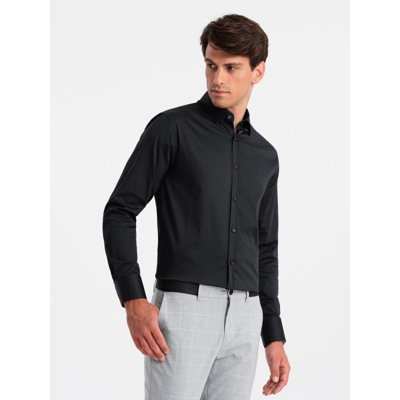 Férfi szatén SLIM FIT ing fekete