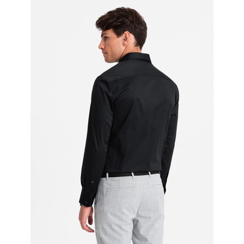 Férfi szatén SLIM FIT ing fekete