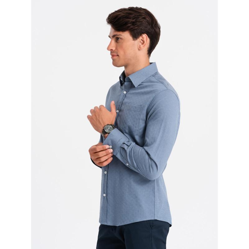 Pánská SLIM FIT košile z ozdobné tkaniny s kapsičkou modrá 