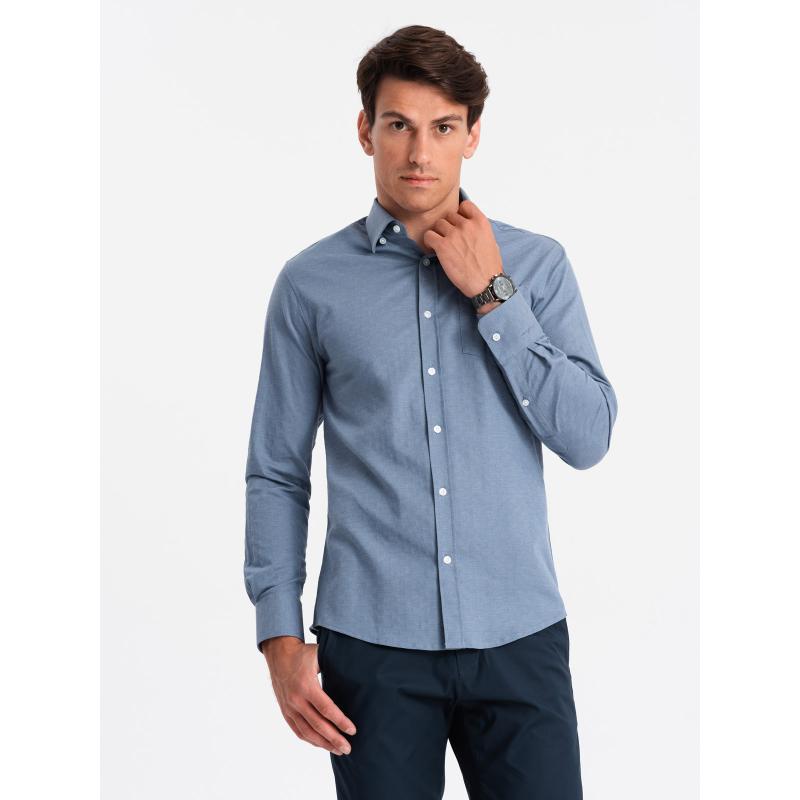 Pánská SLIM FIT košile z ozdobné tkaniny s kapsičkou modrá 