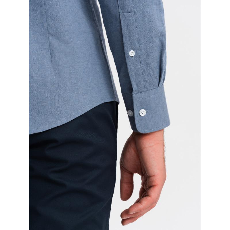 Pánská SLIM FIT košile z ozdobné tkaniny s kapsičkou modrá 