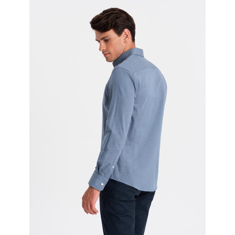 Pánská SLIM FIT košile z ozdobné tkaniny s kapsičkou modrá 