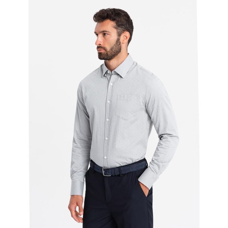 Férfi SLIM FIT ing dekoratív szövetből, zsebbel, szürke színben