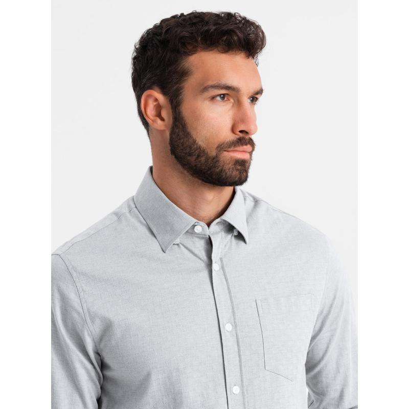 Pánská SLIM FIT košile z ozdobné tkaniny s kapsou šedá