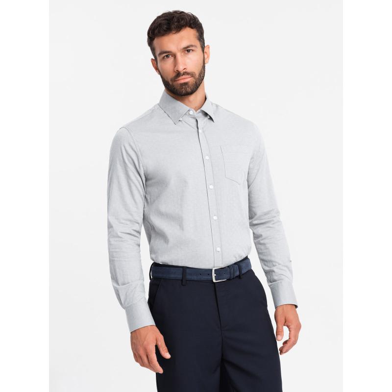 Pánská SLIM FIT košile z ozdobné tkaniny s kapsou šedá