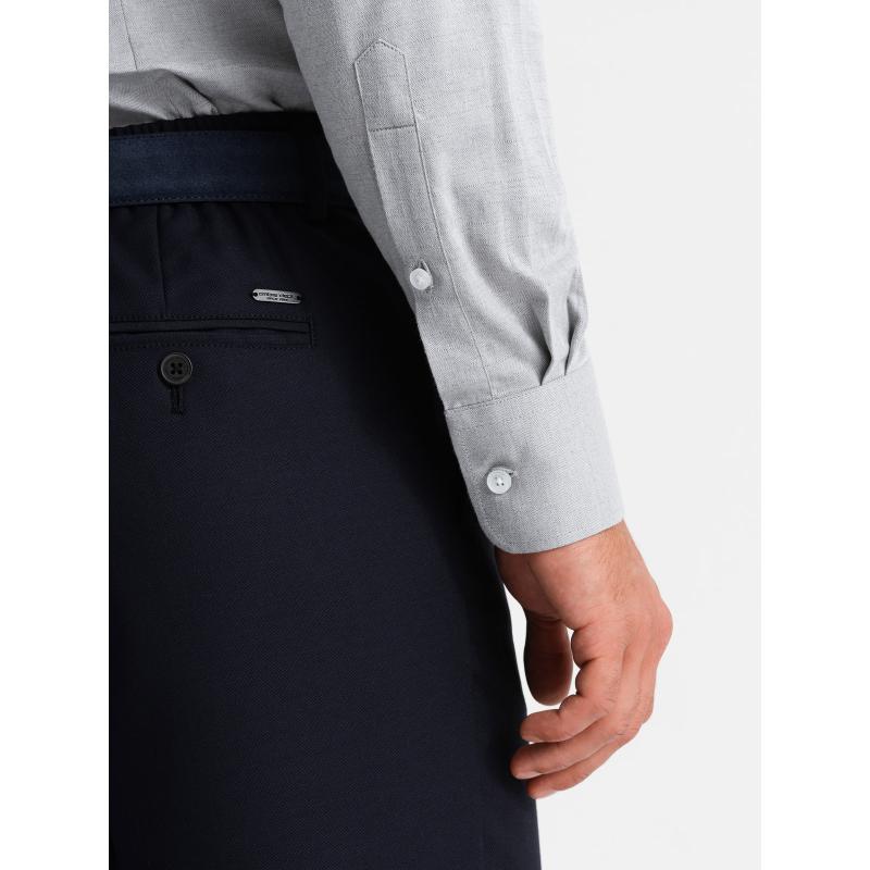 Pánská SLIM FIT košile z ozdobné tkaniny s kapsou šedá