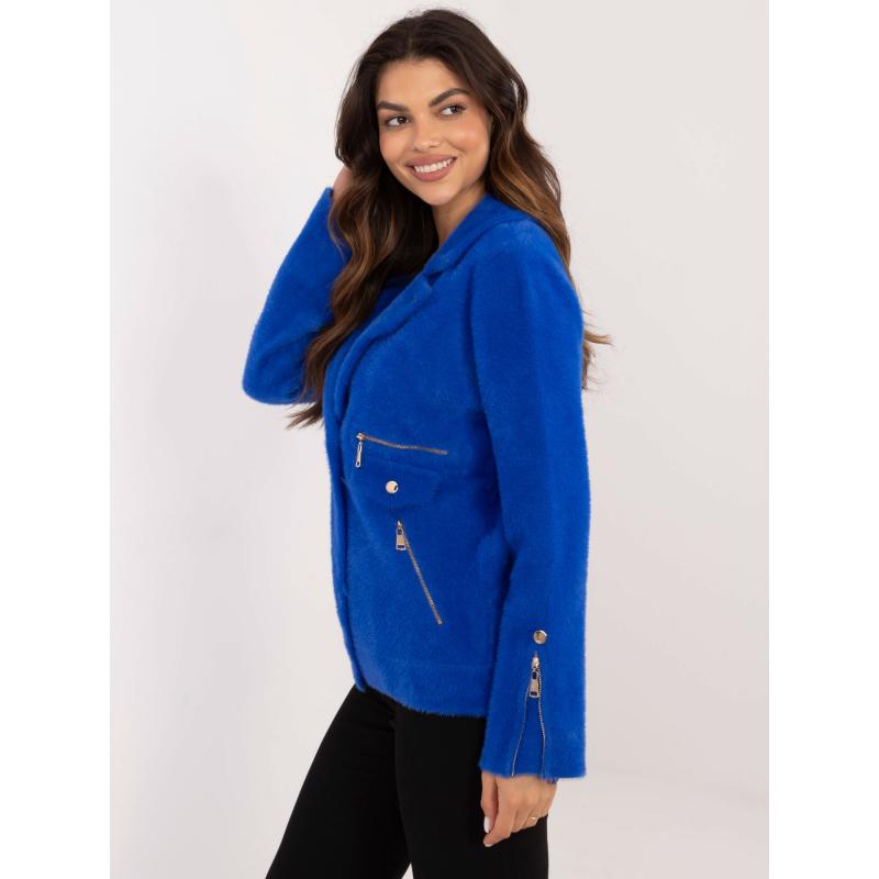 Női alpakka kabát zsebekkel kobaltkék