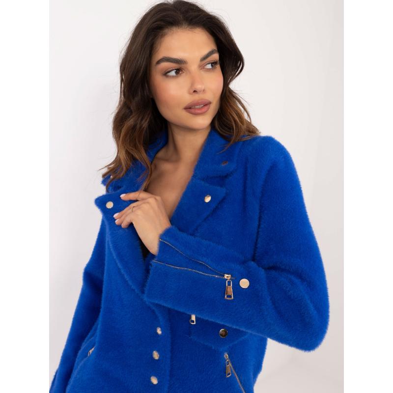 Női alpakka kabát zsebekkel kobaltkék