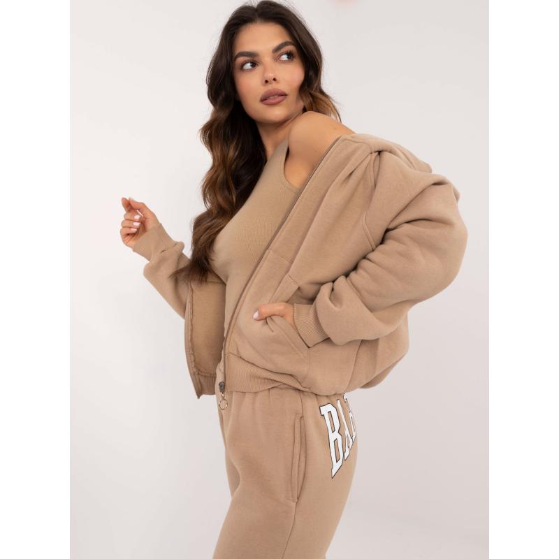 Dámská souprava s topem tmavě béžová 