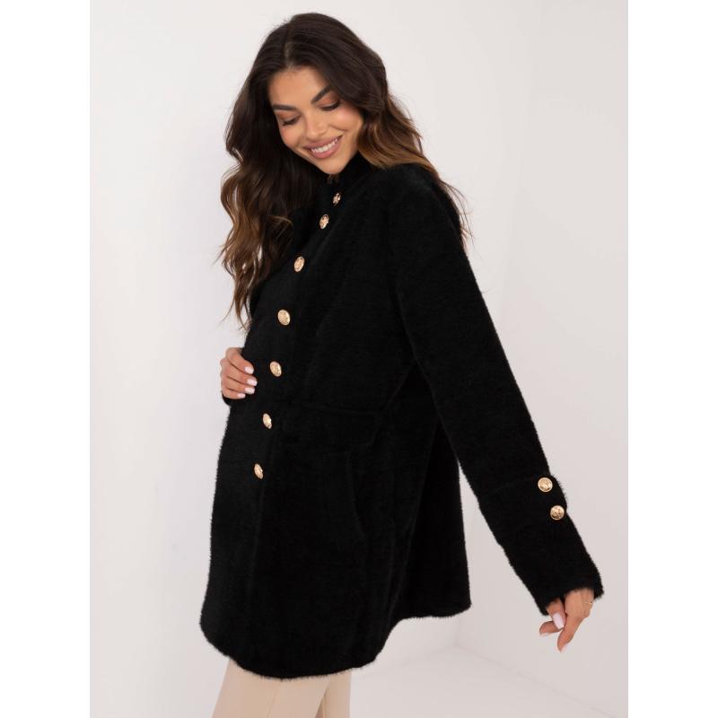 Dámský kabát z alpaky s knoflíky dvouřadový černý  