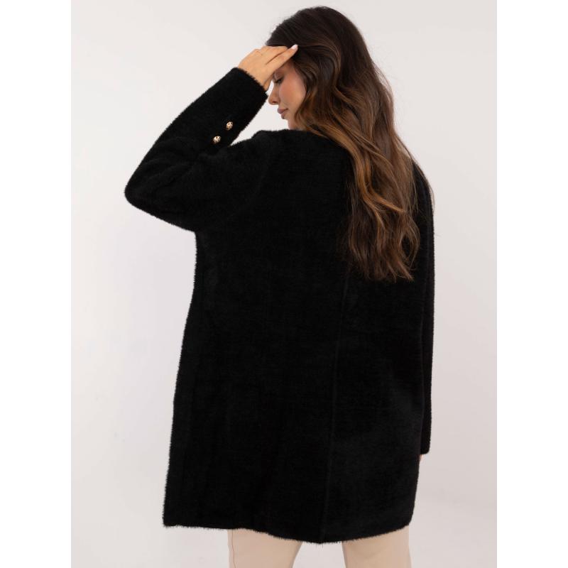 Dámský kabát z alpaky s knoflíky dvouřadový černý  