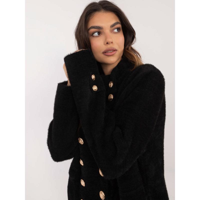 Dámský kabát z alpaky s knoflíky dvouřadový černý  