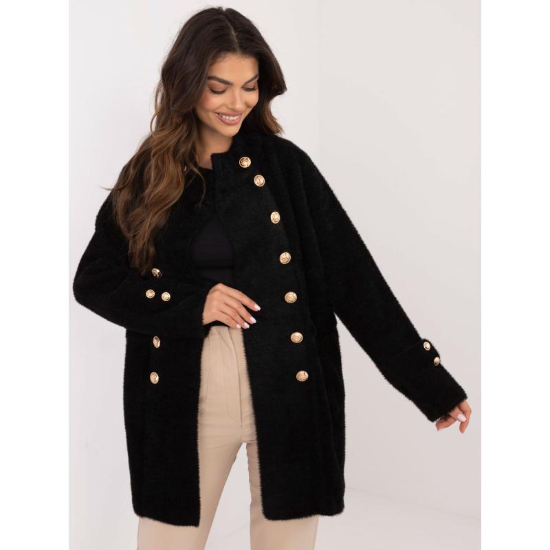 Dámský kabát z alpaky s knoflíky dvouřadový černý  