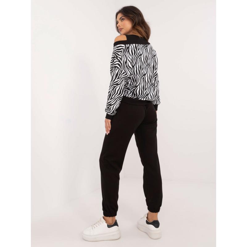 Női háromrészes szett felsővel fekete és fehér