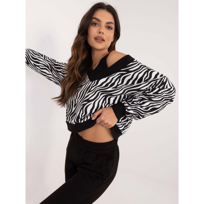 Női háromrészes szett felsővel fekete és fehér