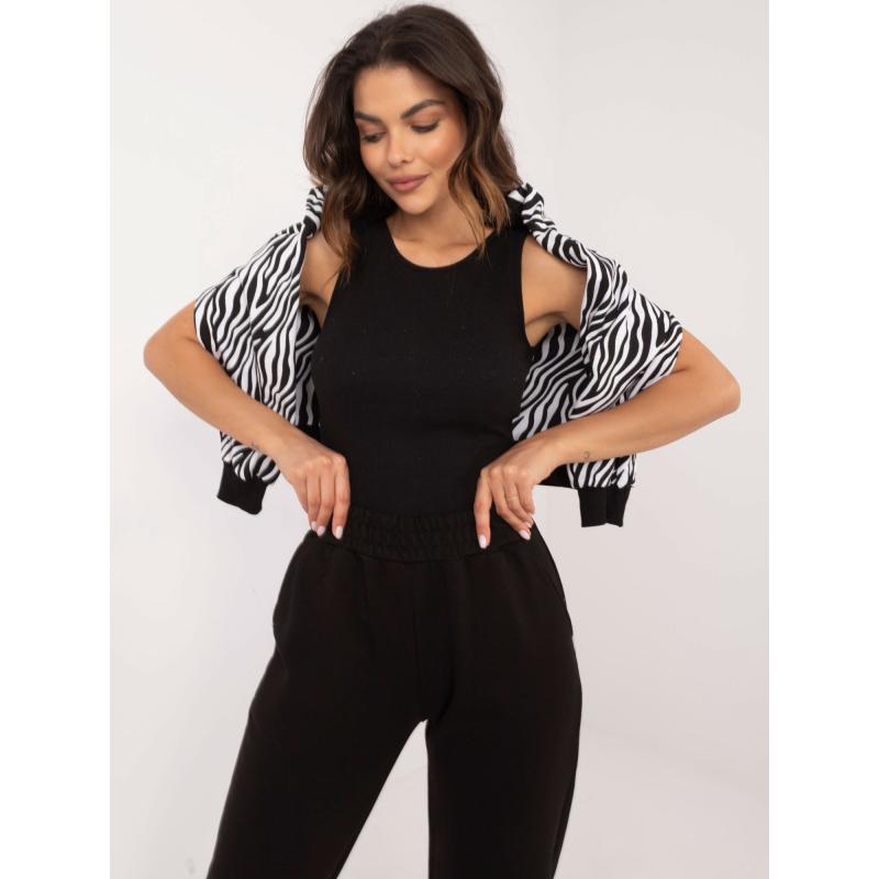 Női háromrészes szett felsővel fekete és fehér