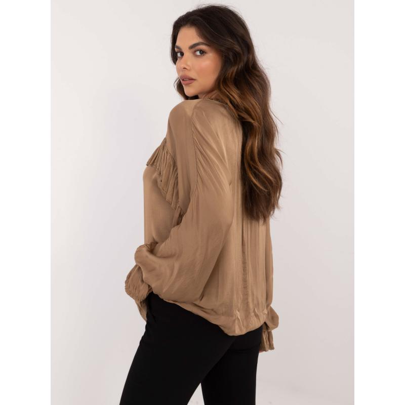 Dámská halenka s vázaným výstřihem OCH BELLA hnědá