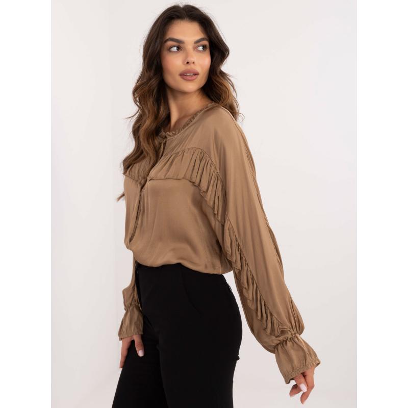 Dámská halenka s vázaným výstřihem OCH BELLA hnědá