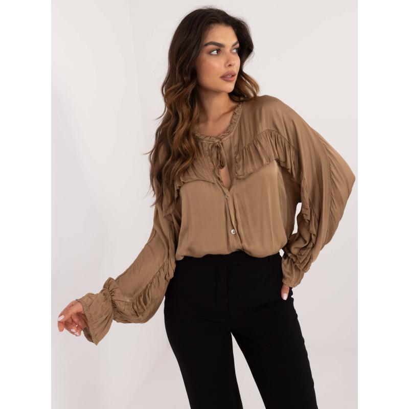 Dámská halenka s vázaným výstřihem OCH BELLA hnědá