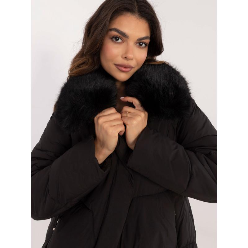 Női téli steppelt kabát fekete