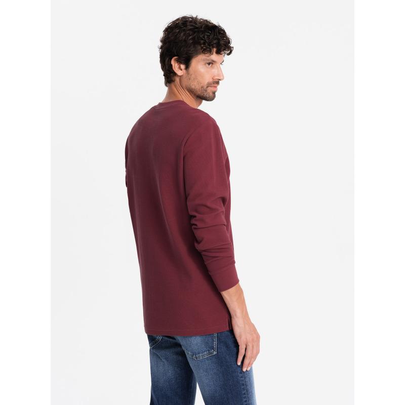 Pánská košile s dlouhým rukávem z vaflového úpletu s knoflíky u krku bordó