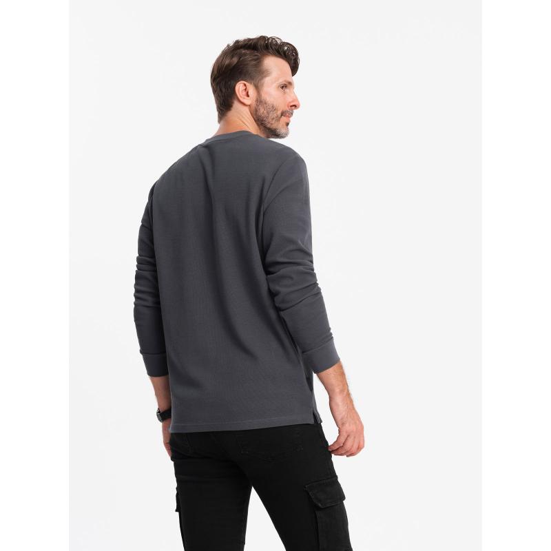 Pánský dlouhý rukáv s knoflíky u krku z vaflového úpletu grafitový 