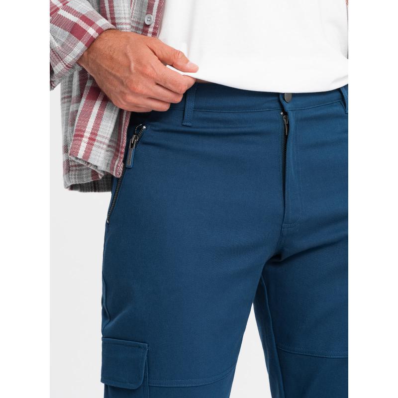 Pánské cargo kalhoty STRAIGHT LEG s kapsami na zip tmavě modré 