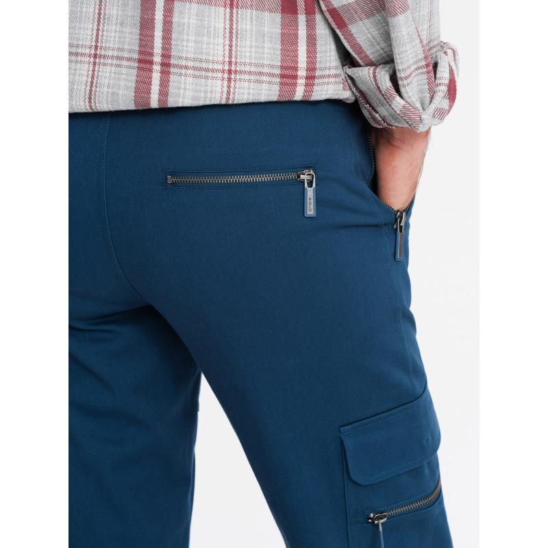 Pánské cargo kalhoty STRAIGHT LEG s kapsami na zip tmavě modré 