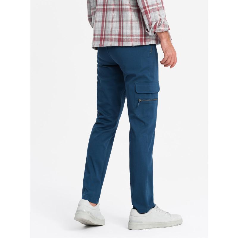Pánské cargo kalhoty STRAIGHT LEG s kapsami na zip tmavě modré 