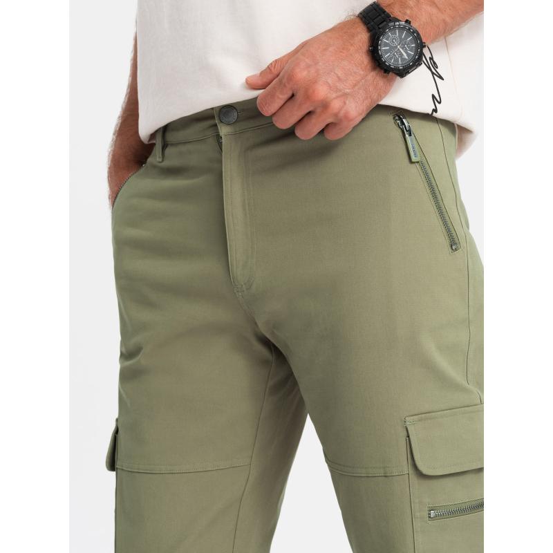 Pánské nákladní kalhoty STRAIGHT LEG s kapsami na zip olivové 