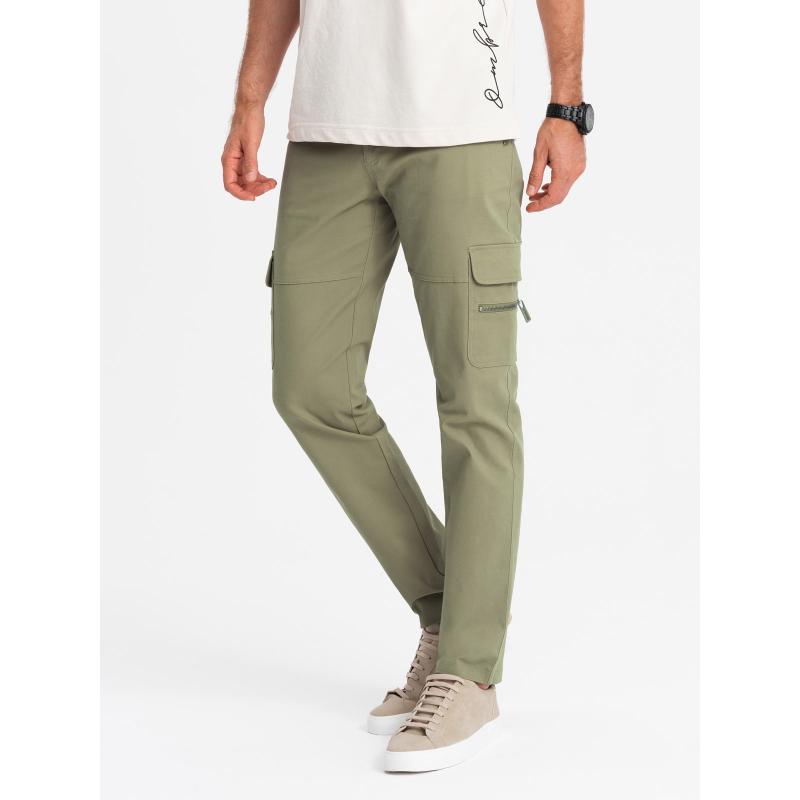 Pánské nákladní kalhoty STRAIGHT LEG s kapsami na zip olivové 