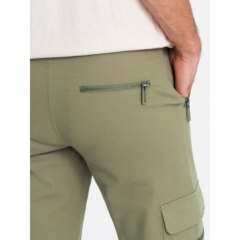 Pánské nákladní kalhoty STRAIGHT LEG s kapsami na zip olivové 