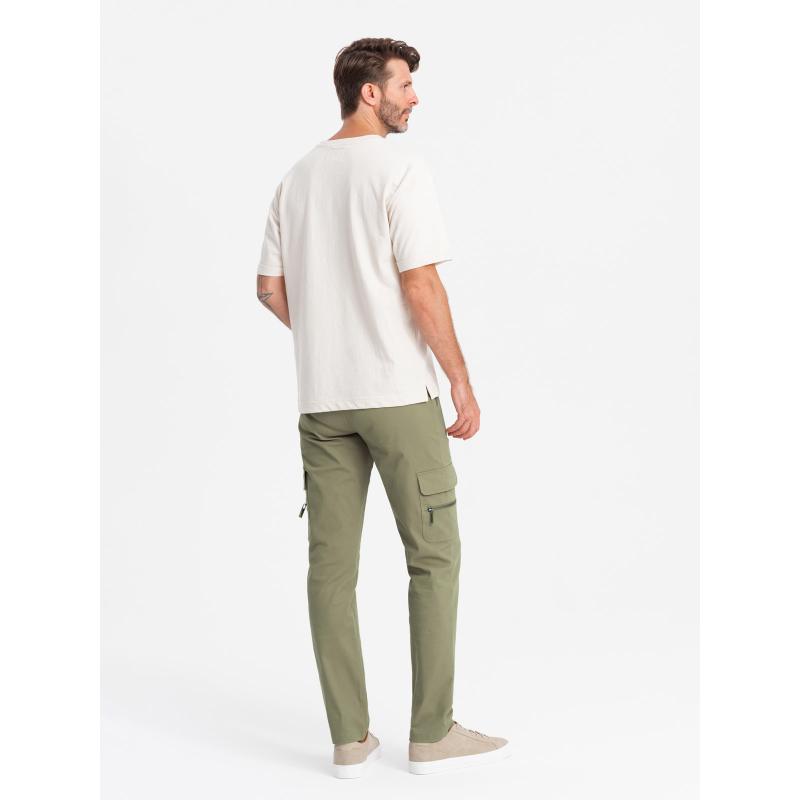 Pánské nákladní kalhoty STRAIGHT LEG s kapsami na zip olivové 