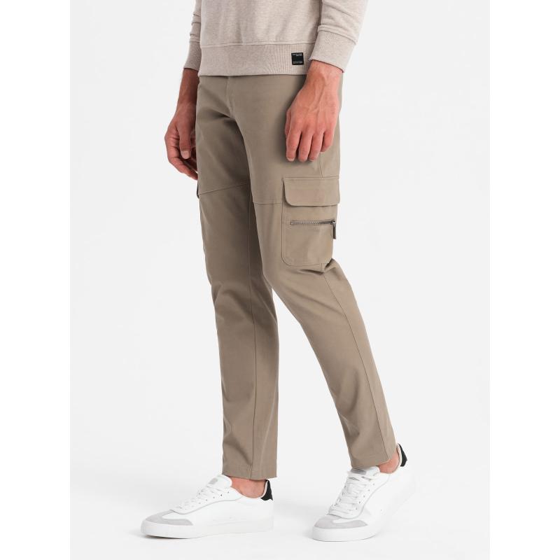 Pánske nákladné nohavice STRAIGHT LEG s vreckami na zips khaki