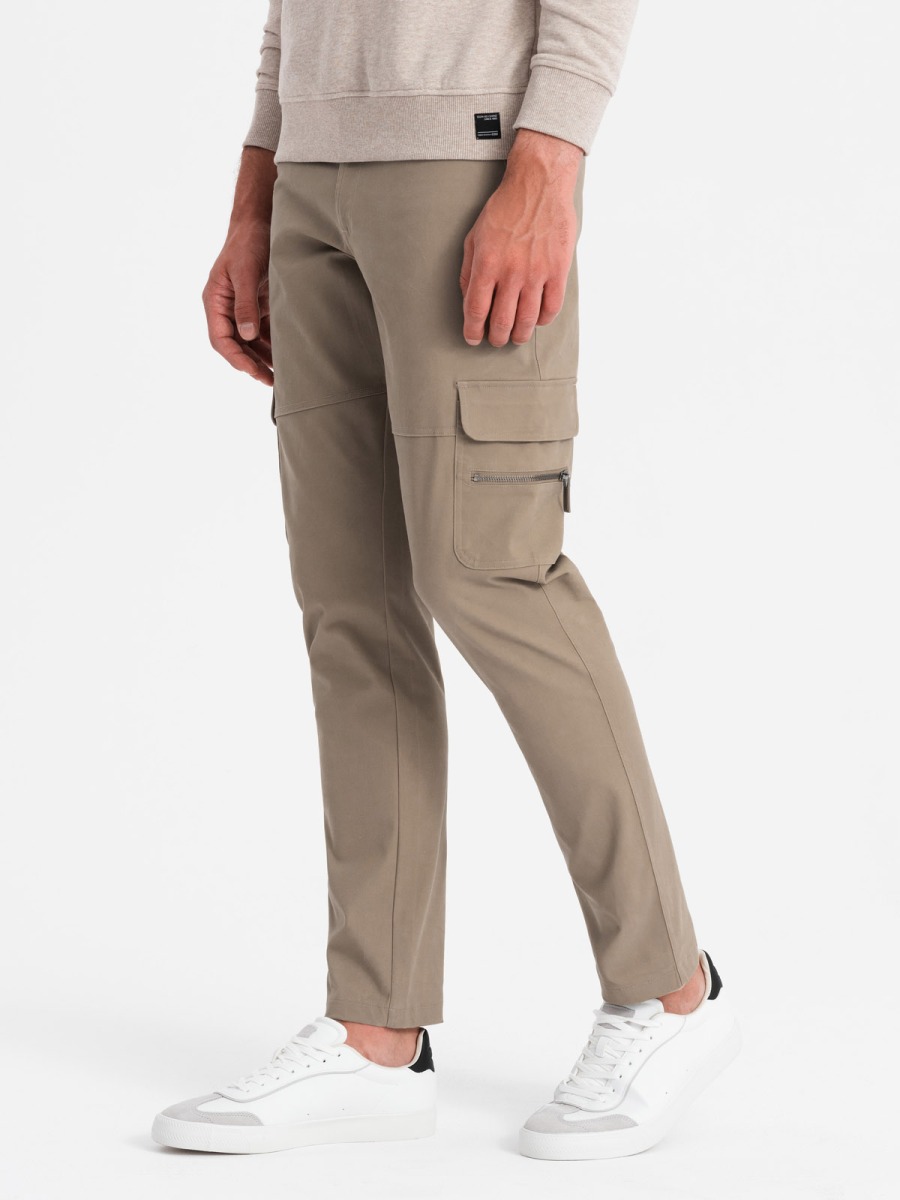 Pánské nákladní kalhoty STRAIGHT LEG s kapsami na zip khaki