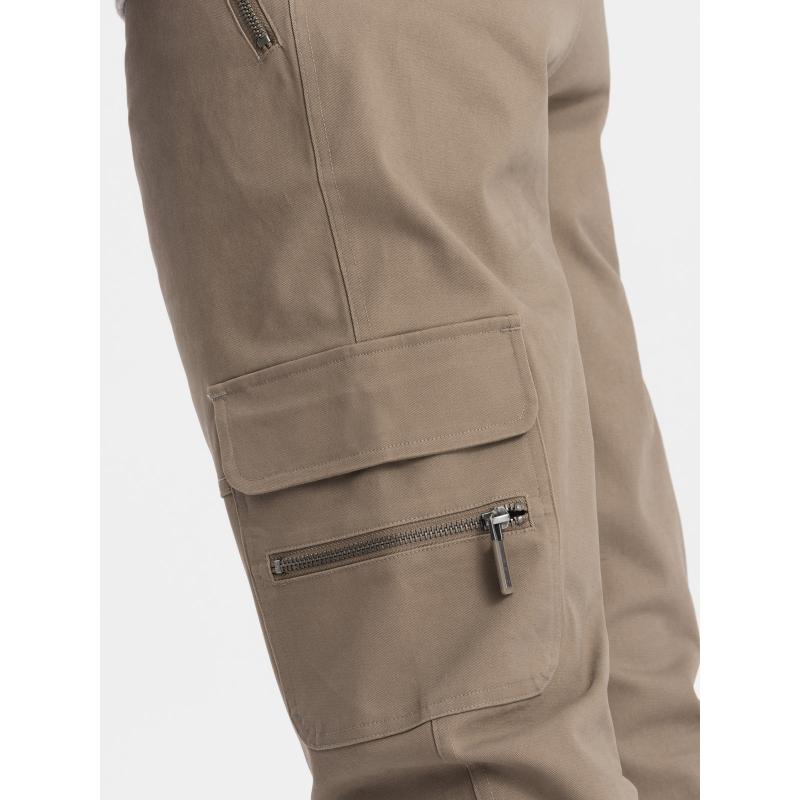 Pánské nákladní kalhoty STRAIGHT LEG s kapsami na zip khaki