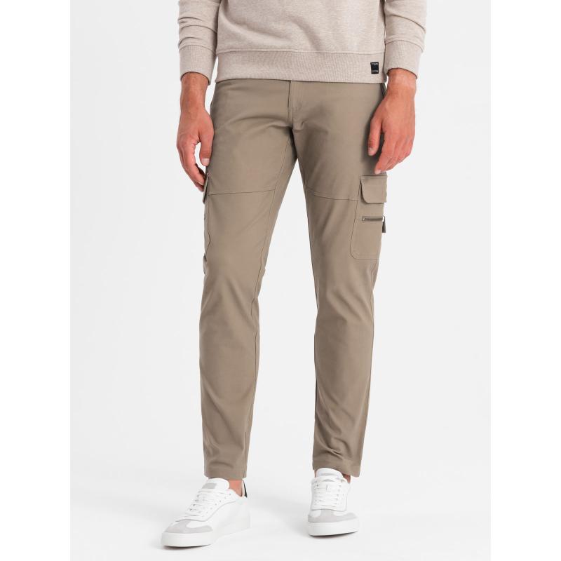 Pánské nákladní kalhoty STRAIGHT LEG s kapsami na zip khaki