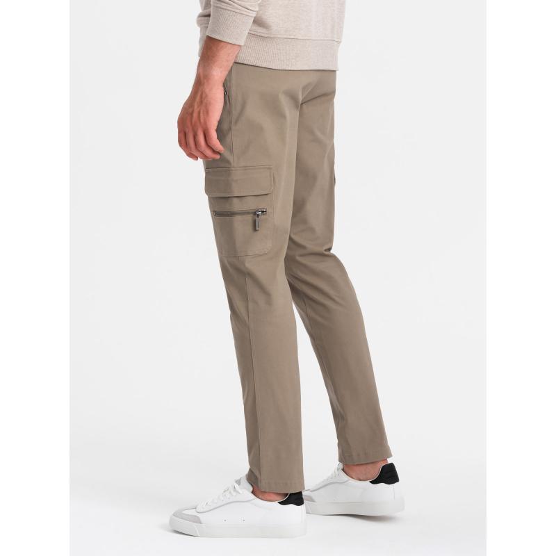 Pánské nákladní kalhoty STRAIGHT LEG s kapsami na zip khaki