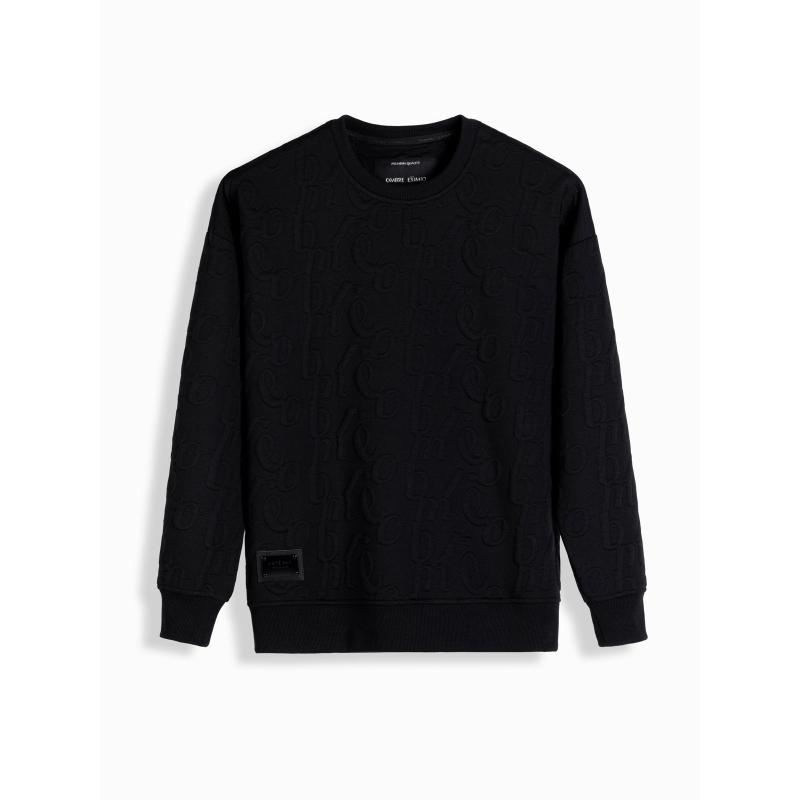 Férfi RELAXED FIT pulóver dombornyomott betűkkel fekete