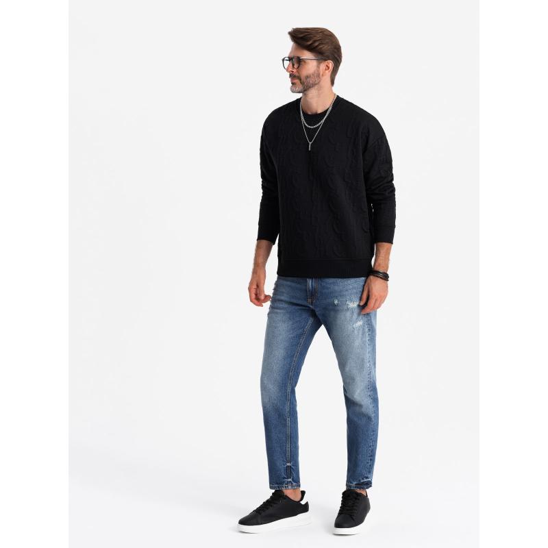 Férfi RELAXED FIT pulóver dombornyomott betűkkel fekete