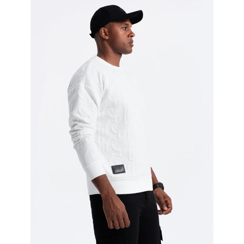 Férfi RELAXED FIT pulóver dombornyomott betűkkel, ekrü színben